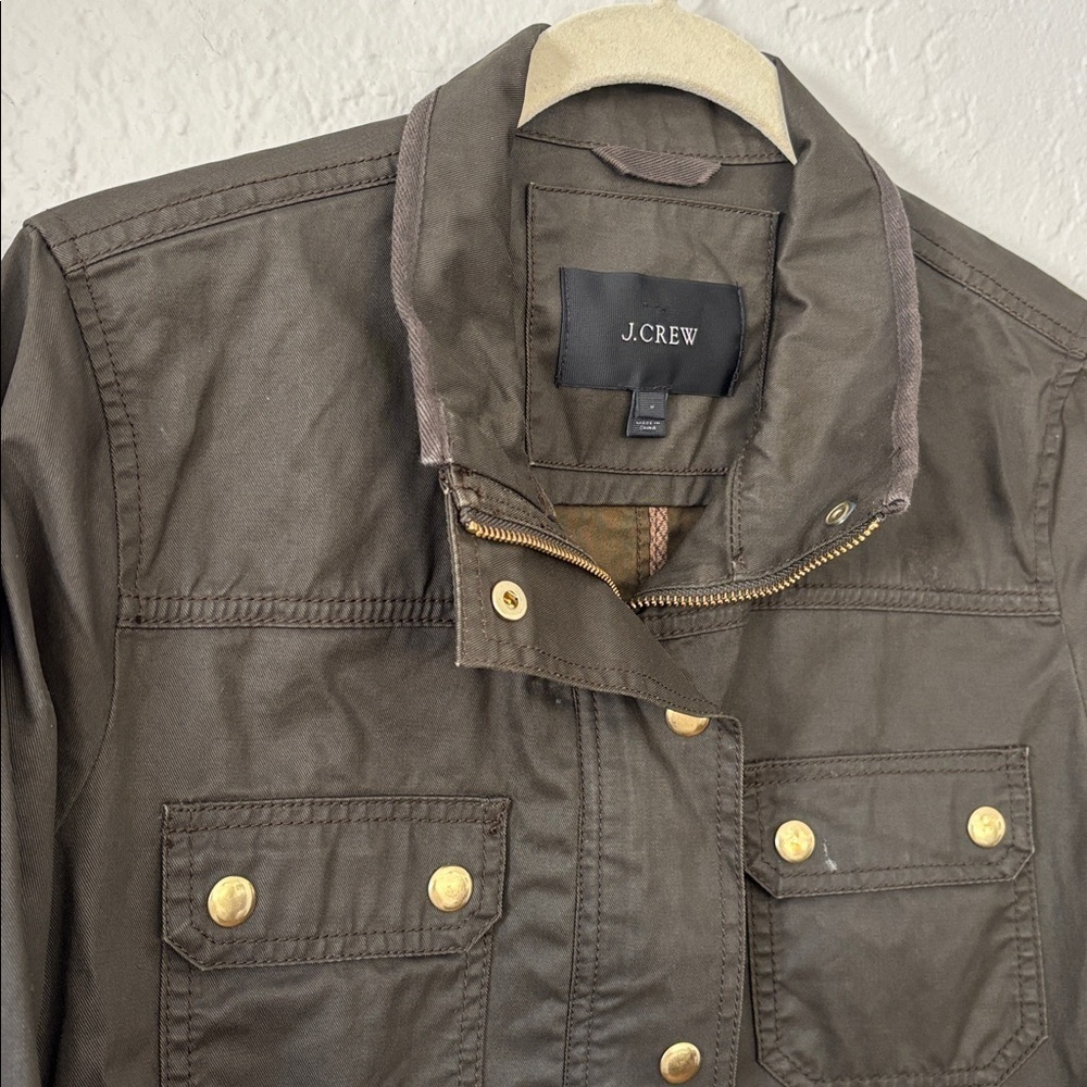 J. Crew Women's 100% cotton dark khaki Button zip front Utility Jacket M - Picture 2 of 11